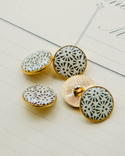 Bouton Motif Kaki Contour Doré - 18mm - Mercerine