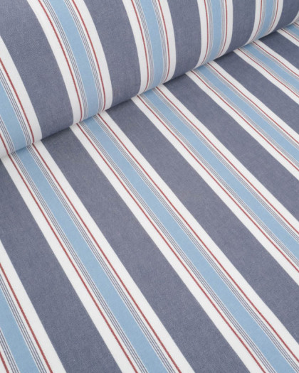 Tissu Outdoor Rayures Bleues et Rouges Deauville - Mercerine