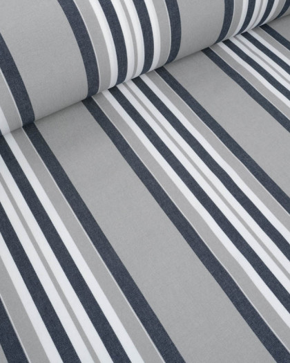 Tissu Outdoor Rayures Bleues et Grises Cancale - Mercerine