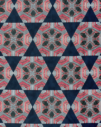 Tissu Indien : Voile de Coton  Indigo Motif Ethnqiue Rouge - Mercerine