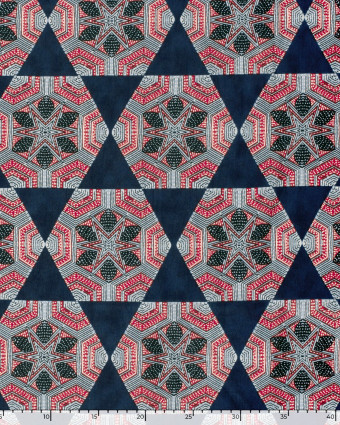Tissu Indien : Voile de Coton  Indigo Motif Ethnqiue Rouge - Mercerine