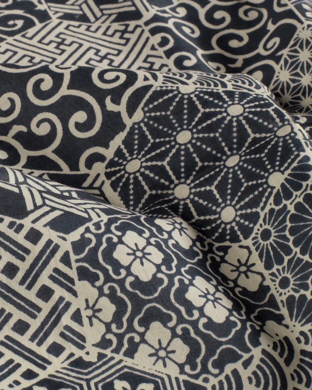 Tissu Indien : Voile de Coton  Indigo Patchwork Ethnqiue - Mercerine