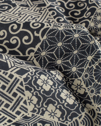 Tissu Indien : Voile de Coton  Indigo Patchwork Ethnqiue - Mercerine