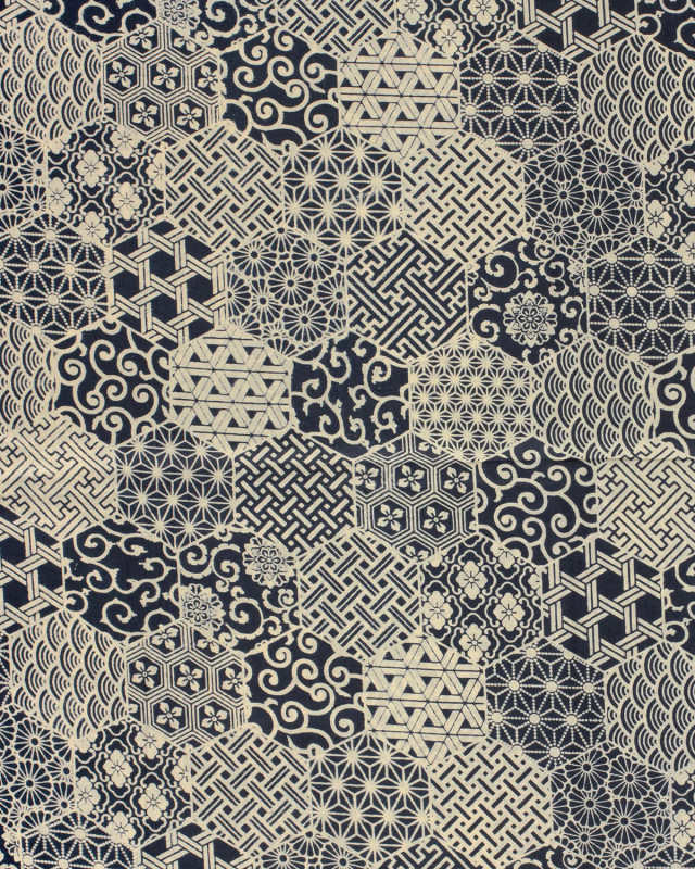 Tissu Indien : Voile de Coton  Indigo Patchwork Ethnqiue - Mercerine