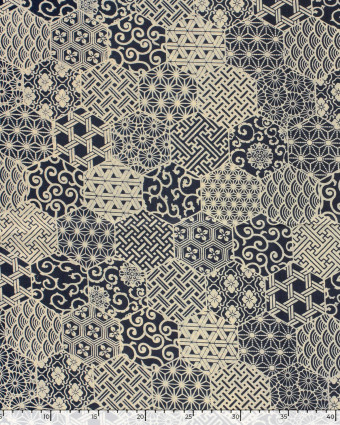 Tissu Indien : Voile de Coton  Indigo Patchwork Ethnqiue - Mercerine