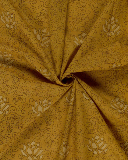 Voile de Coton Esprit Indien Moutarde Motif Floral - Mercerine