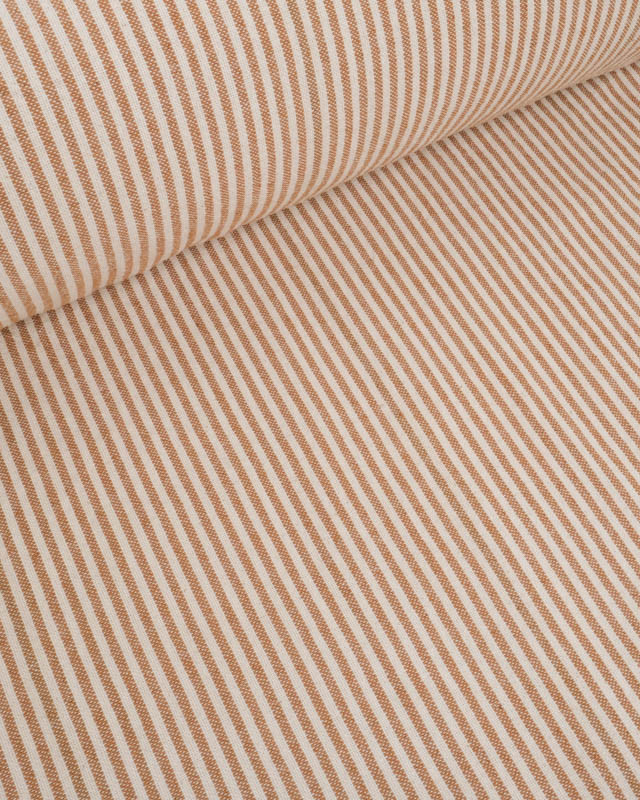 Tissu Coton Epais Tissé Fines Rayures Caramel - Mercerine