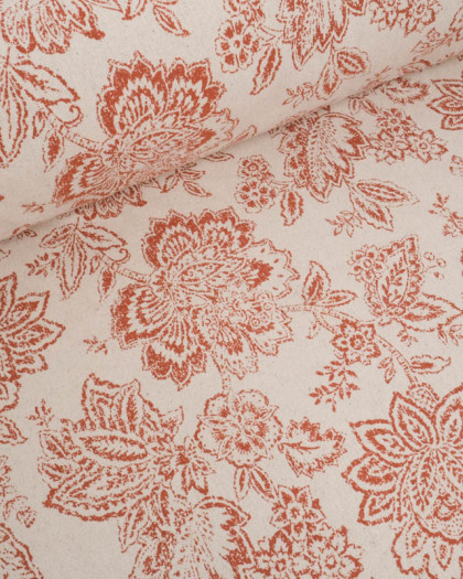 Tissu Coton Epais Tissé Motif Floral Terracotta - Mercerine
