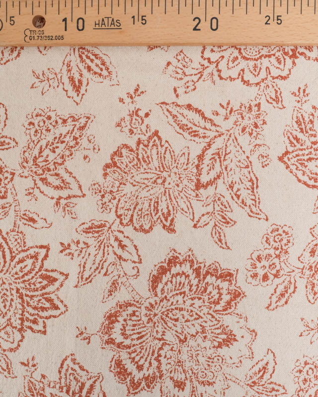 Tissu Coton Epais Tissé Motif Floral Terracotta - Mercerine