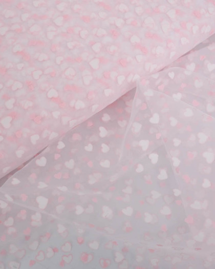 Tulle Blanc Petits Cœurs Roses et Blancs - Mercerine