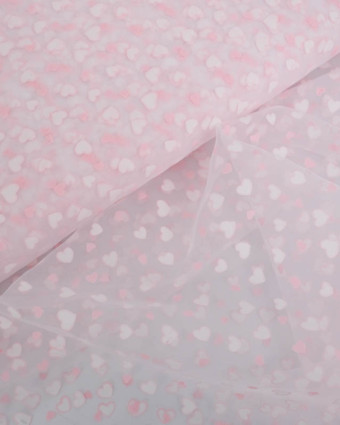 Tulle Blanc Petits Cœurs Roses et Blancs - Mercerine