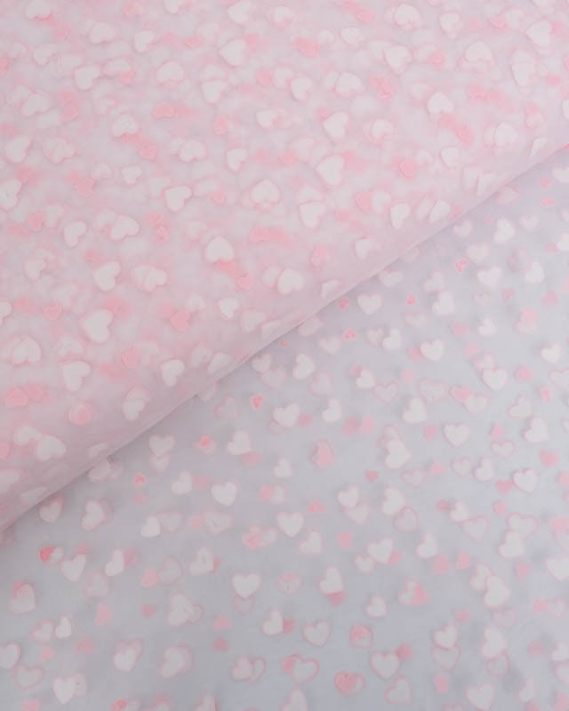 Organza Blanc Petits Cœurs Roses et Blancs  - Mercerine