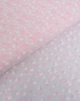 Organza Blanc Petits Cœurs Roses et Blancs  - Mercerine