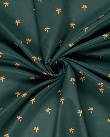 Tissu Short de Bain Déperlant Bleu Canard Motif Palmier - Mercerine