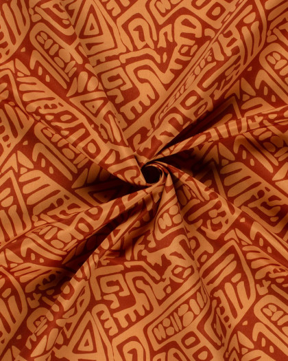 Tissu Short de Bain Déperlant Terracotta Motif Ethnique - Mercerine