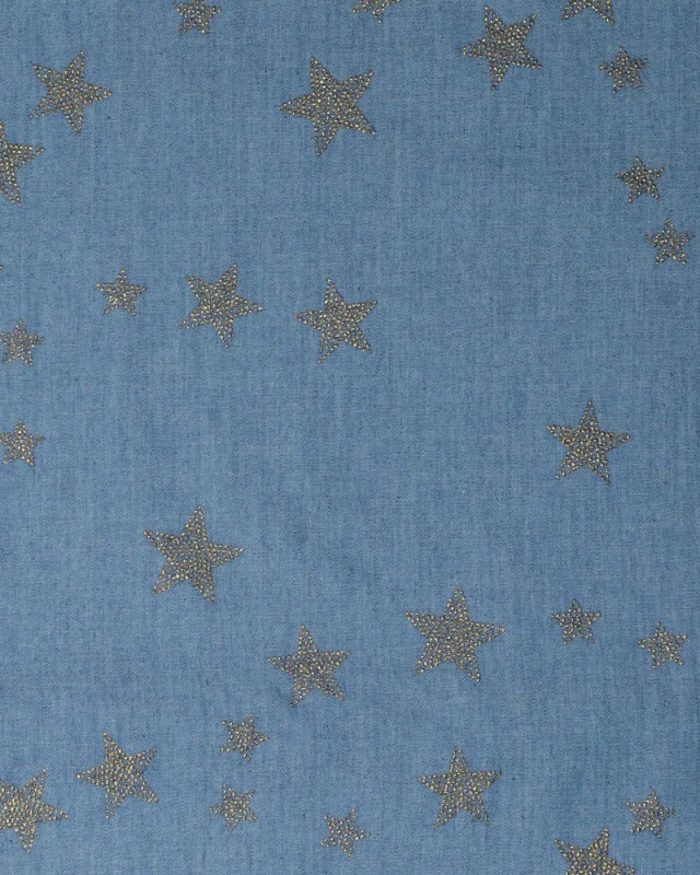 Tissu Chambray Bleu Petites Etoiles Pailletées - Mercerine