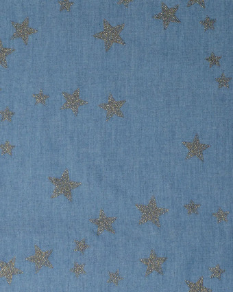 Tissu Chambray Bleu Petites Etoiles Pailletées - Mercerine