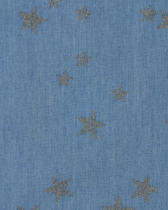 Tissu Chambray Bleu Petites Etoiles Pailletées - Mercerine