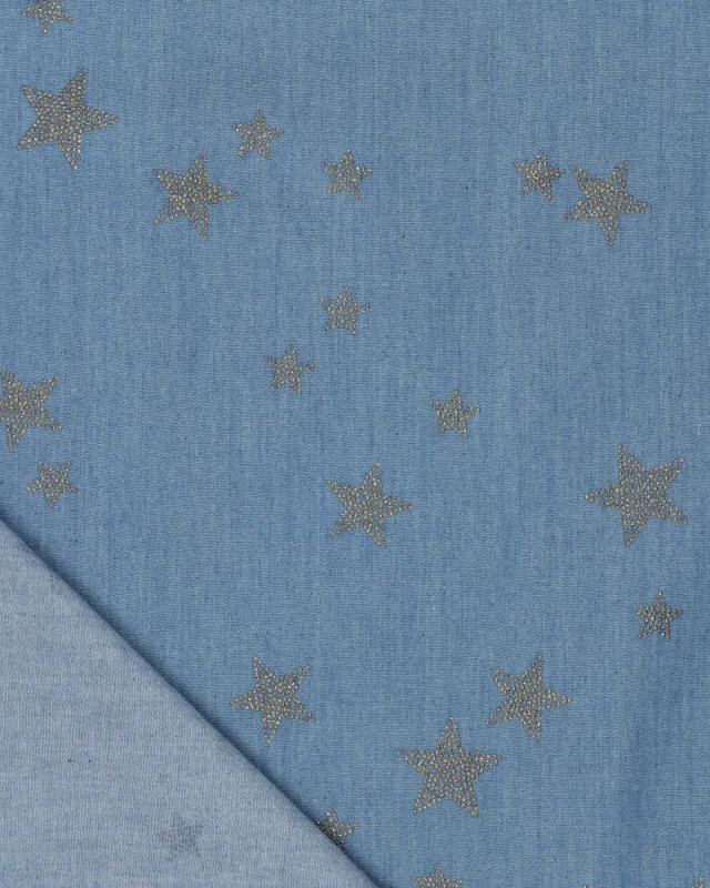 Tissu Chambray Bleu Petites Etoiles Pailletées - Mercerine