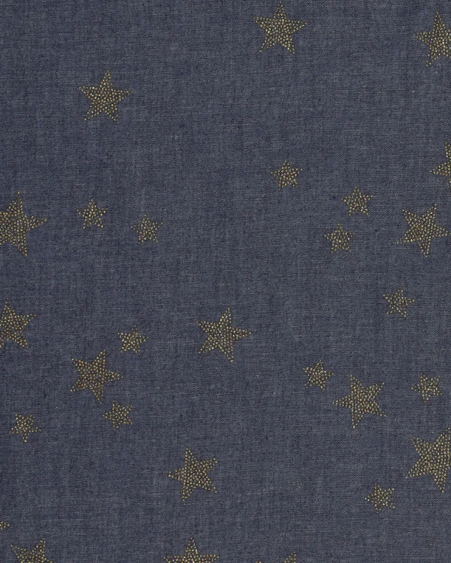 Tissu Chambray Bleu Foncé  Petites Etoiles Pailletées - Mercerine
