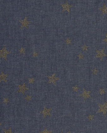 Tissu Chambray Bleu Foncé  Petites Etoiles Pailletées - Mercerine
