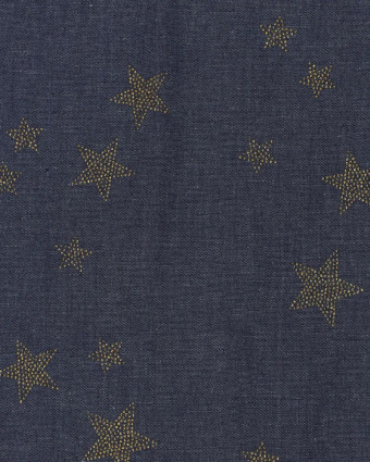 Tissu Chambray Bleu Foncé  Petites Etoiles Pailletées - Mercerine