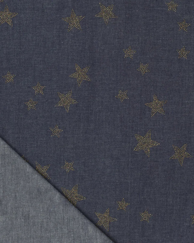 Tissu Chambray Bleu Foncé  Petites Etoiles Pailletées - Mercerine