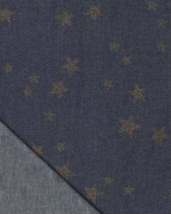 Tissu Chambray Bleu Foncé  Petites Etoiles Pailletées - Mercerine
