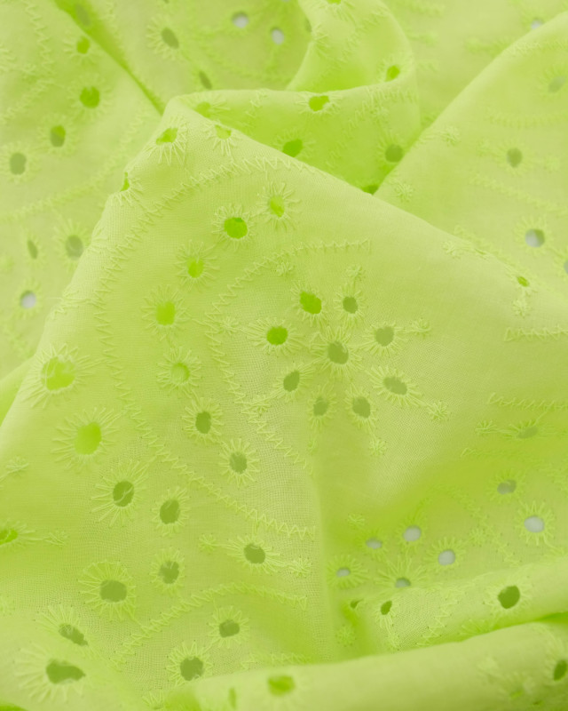 Tissu Broderie Suisse Colorée Vert Fluo - Mercerine