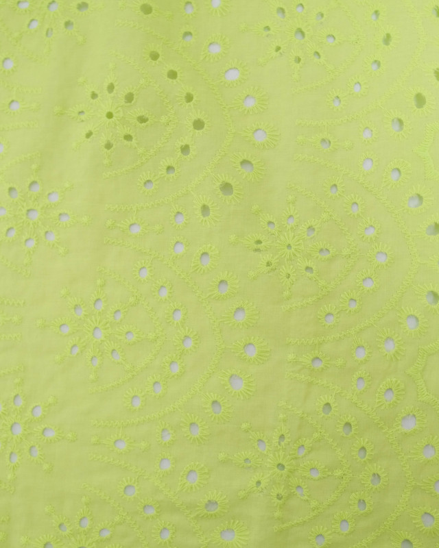 Tissu Broderie Suisse Colorée Vert Fluo - Mercerine