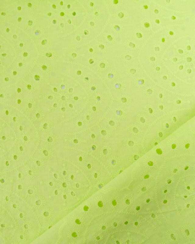 Tissu Broderie Suisse Colorée Vert Fluo - Mercerine