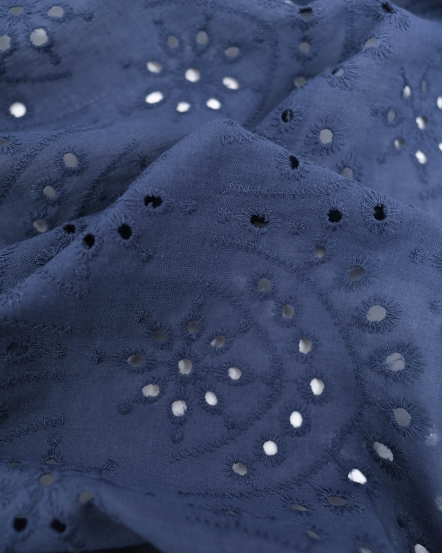Tissu Broderie Suisse Colorée Indigo - Mercerine