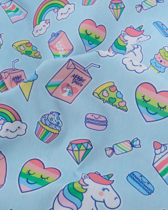 Popeline de Coton Licorne Pop Bleu - Mercerine