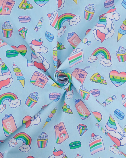 Popeline de Coton Licorne Pop Bleu - Mercerine