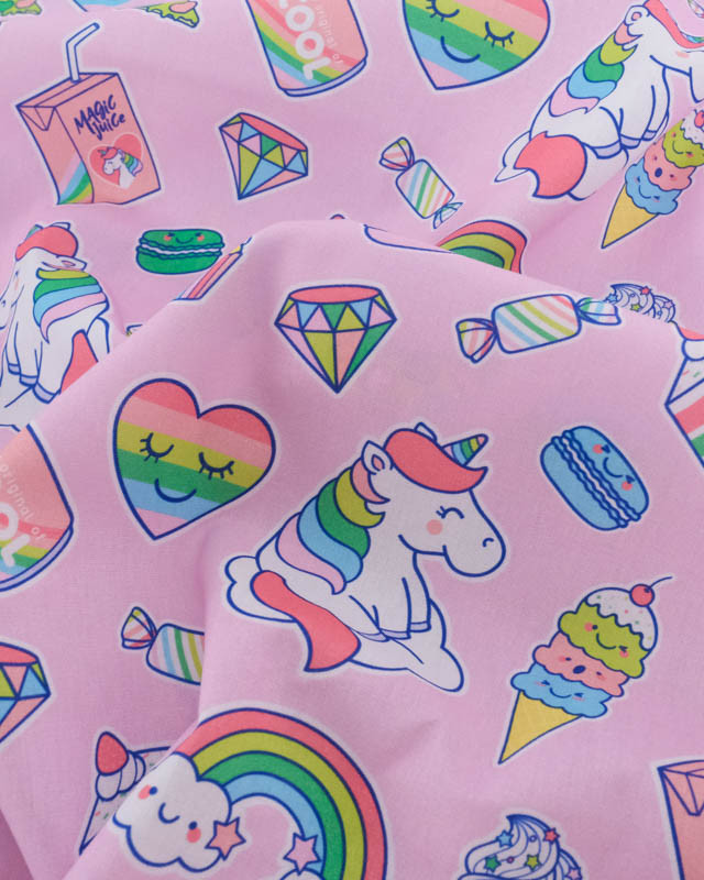 Popeline de Coton Licorne Pop Rose - Mercerine
