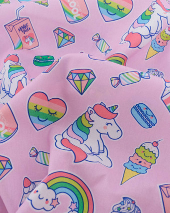 Popeline de Coton Licorne Pop Rose - Mercerine