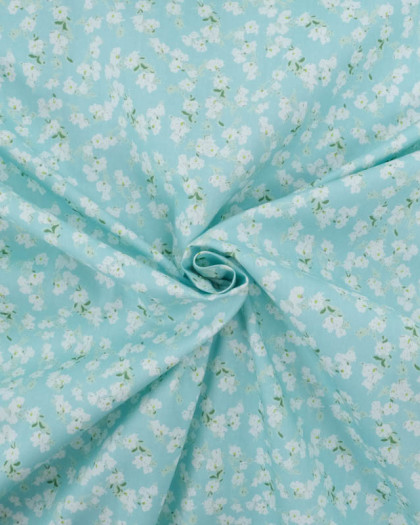 Popeline de Coton Petites Fleurs Bleu Lagon - Mercerine