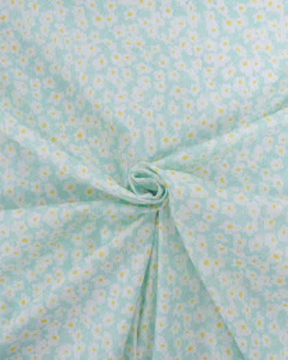 Popeline de Coton Marguerite Bleu Vert - Mercerine