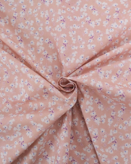 Popeline de Coton Petites Fleurs Rose Blush - Mercerine