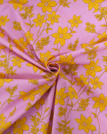 Popeline de Coton Romancia Rose et Jaune - Mercerine