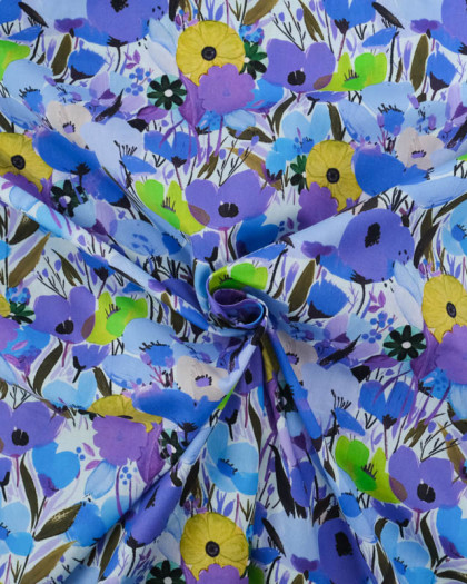 Popeline de Coton Big Flower Bleu - Mercerine
