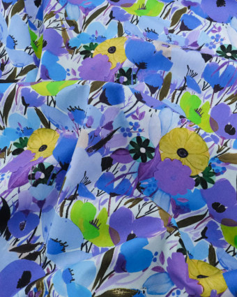 Popeline de Coton Big Flower Bleu - Mercerine