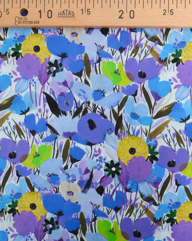 Popeline de Coton Big Flower Bleu - Mercerine
