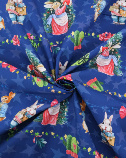 Popeline de Coton Noël Antan Bleu Marine - Mercerine