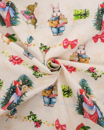 Popeline de Coton Noël Antan Beige - Mercerine