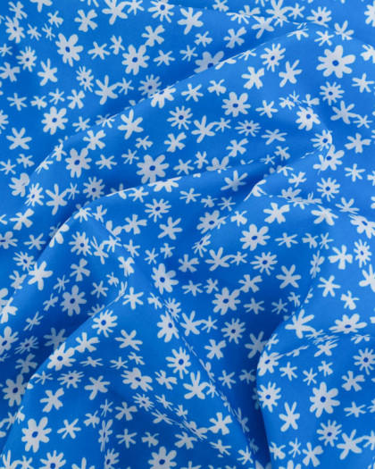 Viscose Bleue Petites Marguerites - Mercerine