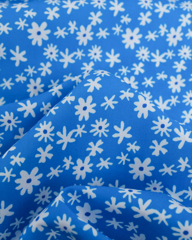 Viscose Bleue Petites Marguerites - Mercerine