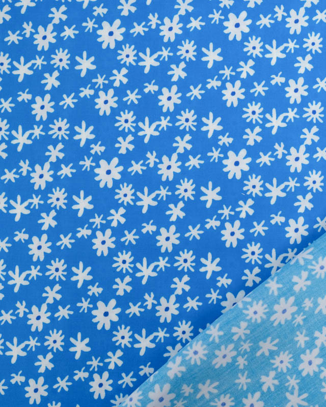 Viscose Bleue Petites Marguerites - Mercerine