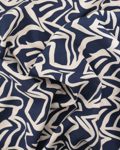 Viscose Bleu Marine Motif Zébré Crème - Mercerine