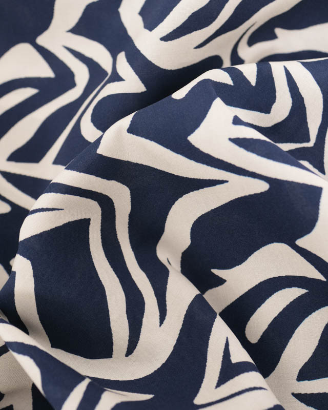 Viscose Bleu Marine Motif Zébré Crème - Mercerine